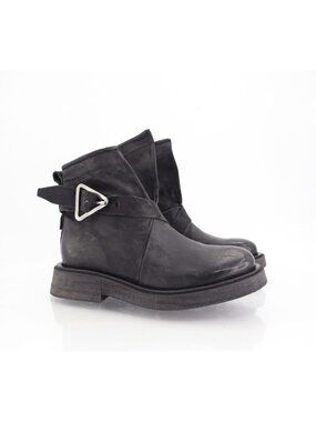 A.S. 98 Roan Moto Ankle Boot Women's Size 5.5 36 Black Leather Biker Zip Up